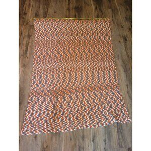 Vintage Hand Made Crocheted Afghan Blanket 59 x 76 Orange Brown White